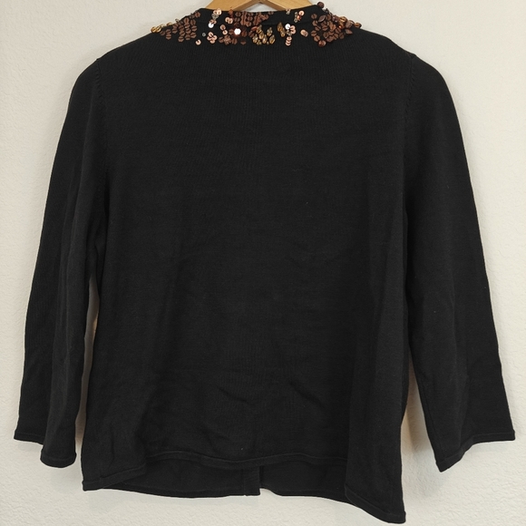 Michael Simon Black Sweater Cartigan Brown beaded V-neck 3/4 Sleeve Silk Blend S - Picture 11 of 12